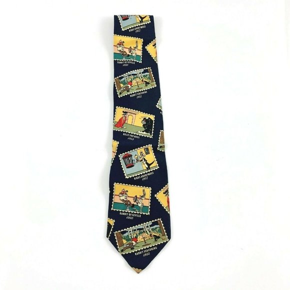 Warner Brothers Men's Novelty Necktie: Bugs & Looney Tune Friends on Stamps.1992 - Picture 1 of 3